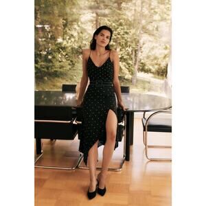 Veronica Beard Charlene Studded Crepe Dress Black Gold Size 2 Drapey Embellished